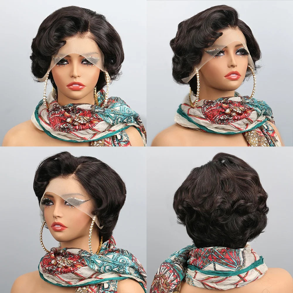 Short Curly Brazilian Human Hair Lace Front Wig for Women