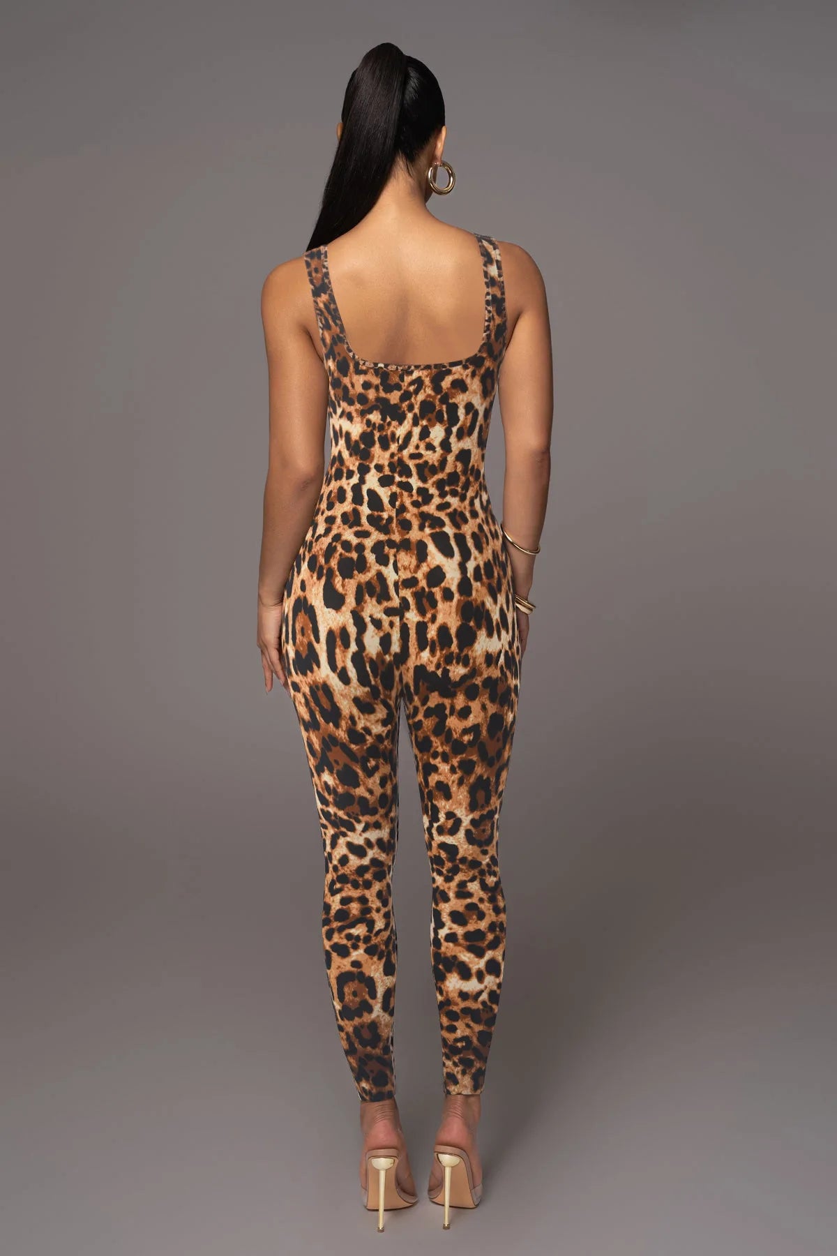 Leopard Print Sleeveless Bodycon Jumpsuit for Women