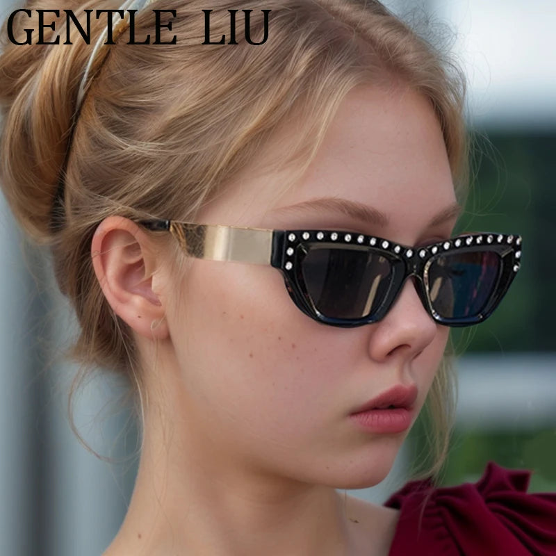 Rhinestone Cat Eye Rectangle Sunglasses