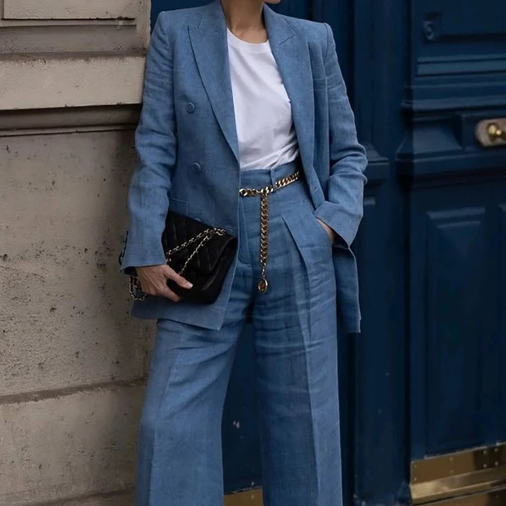 Double Breasted Classic Two Piece Suit Set for Women