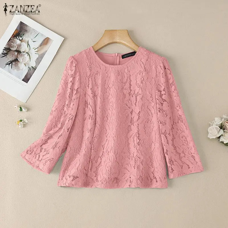 Lace Patchwork Three Quarter Sleeve Top