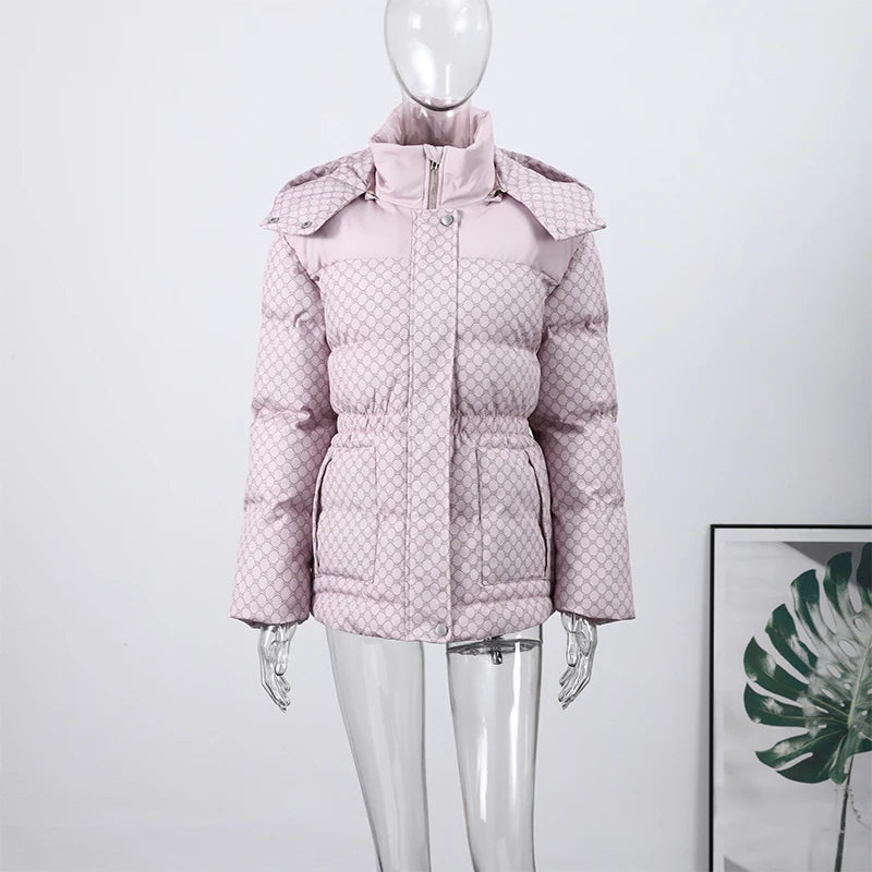 Casual Printed Hooded Cotton Coat With Zipper For Women