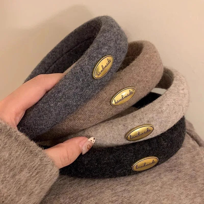 Wide Gold Emblem Wool Felt Headband