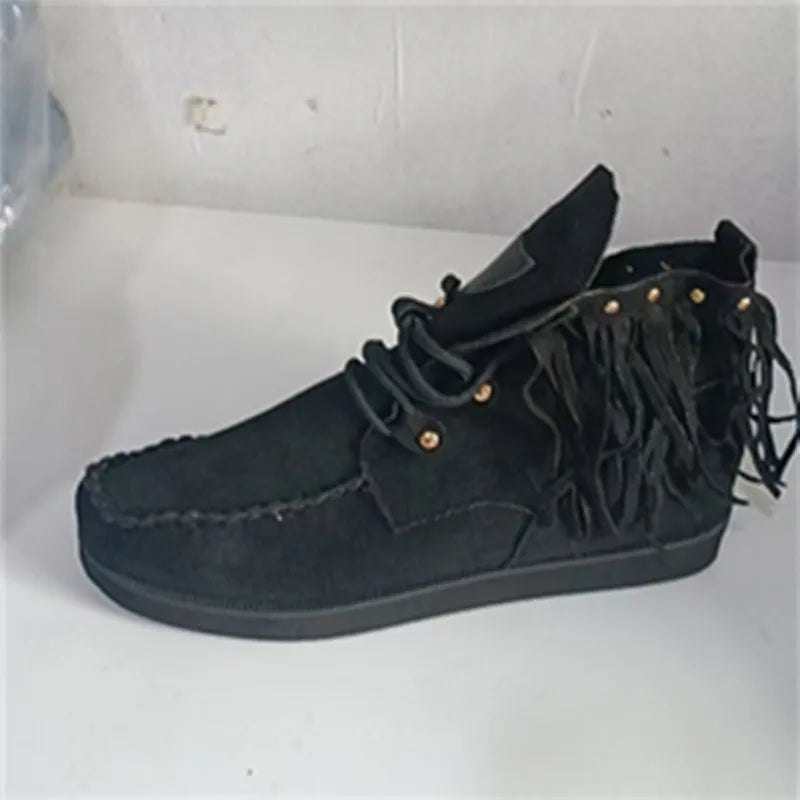 Vintage Pointed Toe Suede Western Ankle Boots With Tassels For Women