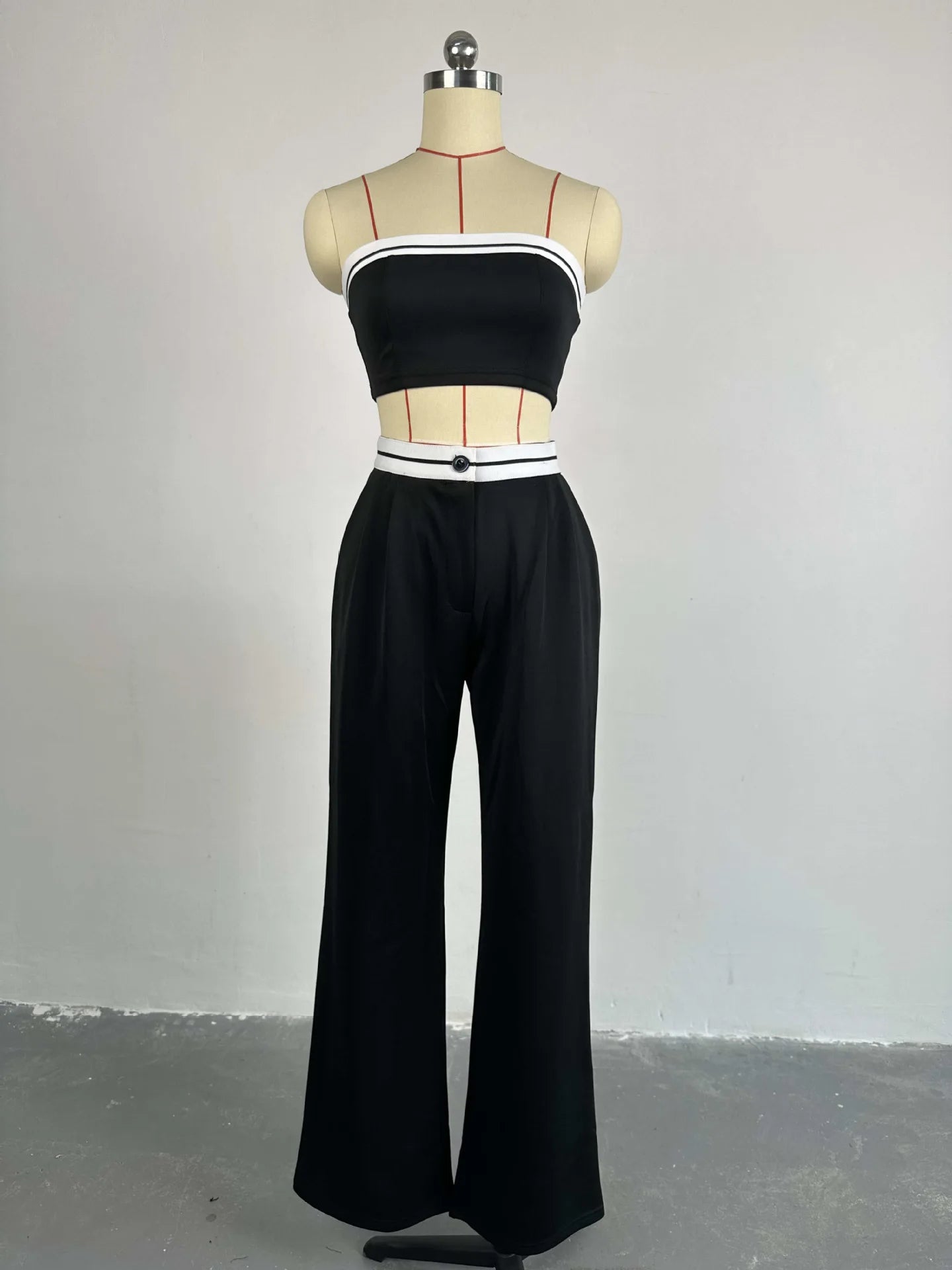 Strapless Vest With Pockets Two Piece Pants Set
