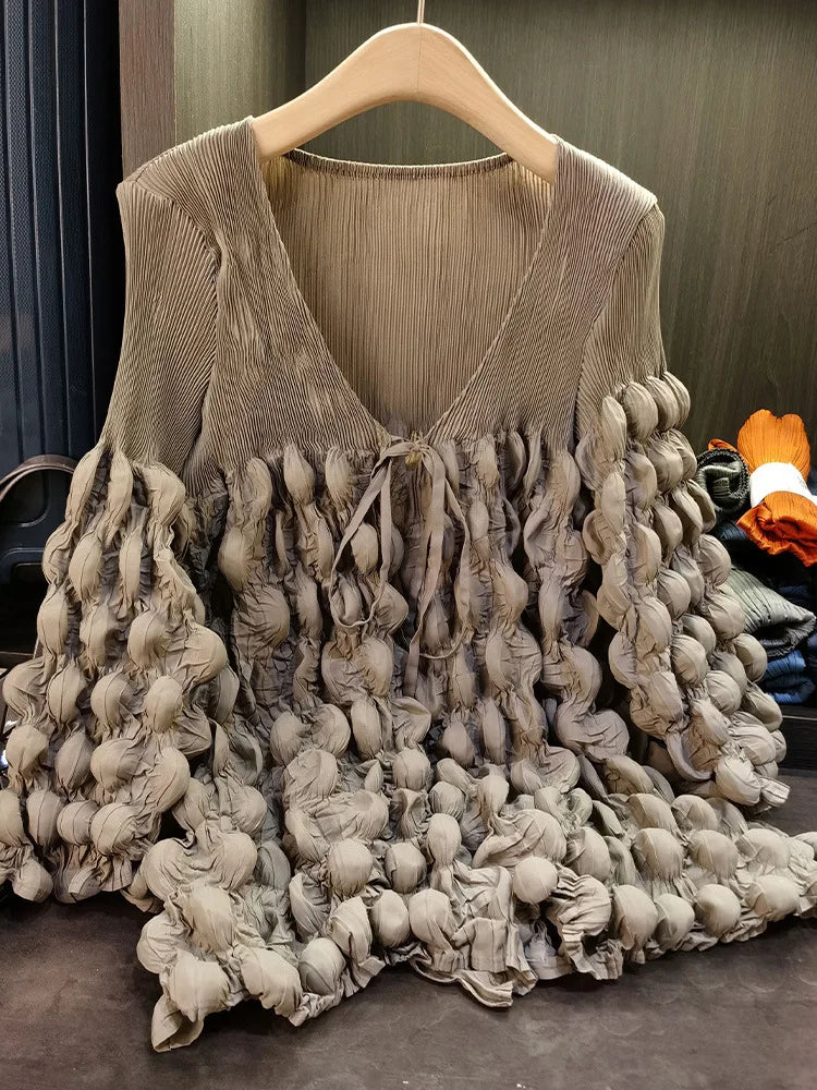 Elegant Lace Up Pleated Long Sleeve Coat for Women