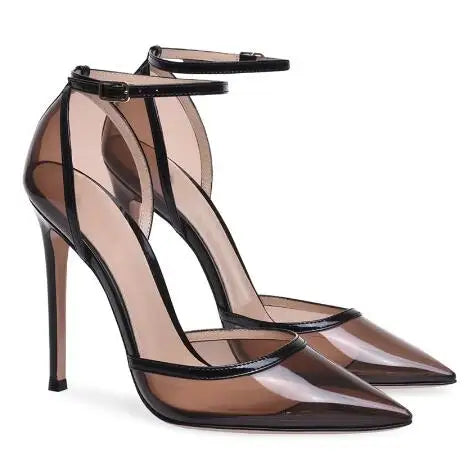 Transparent Pointed Toe Buckle Strap Thin Heel Pumps For Women