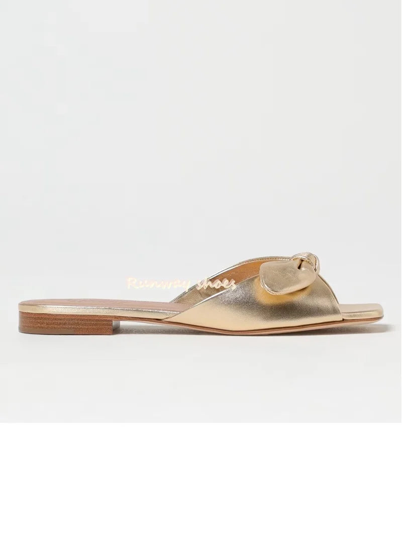 Flat Gold Leaf Decoration Slip On Sandals for Women