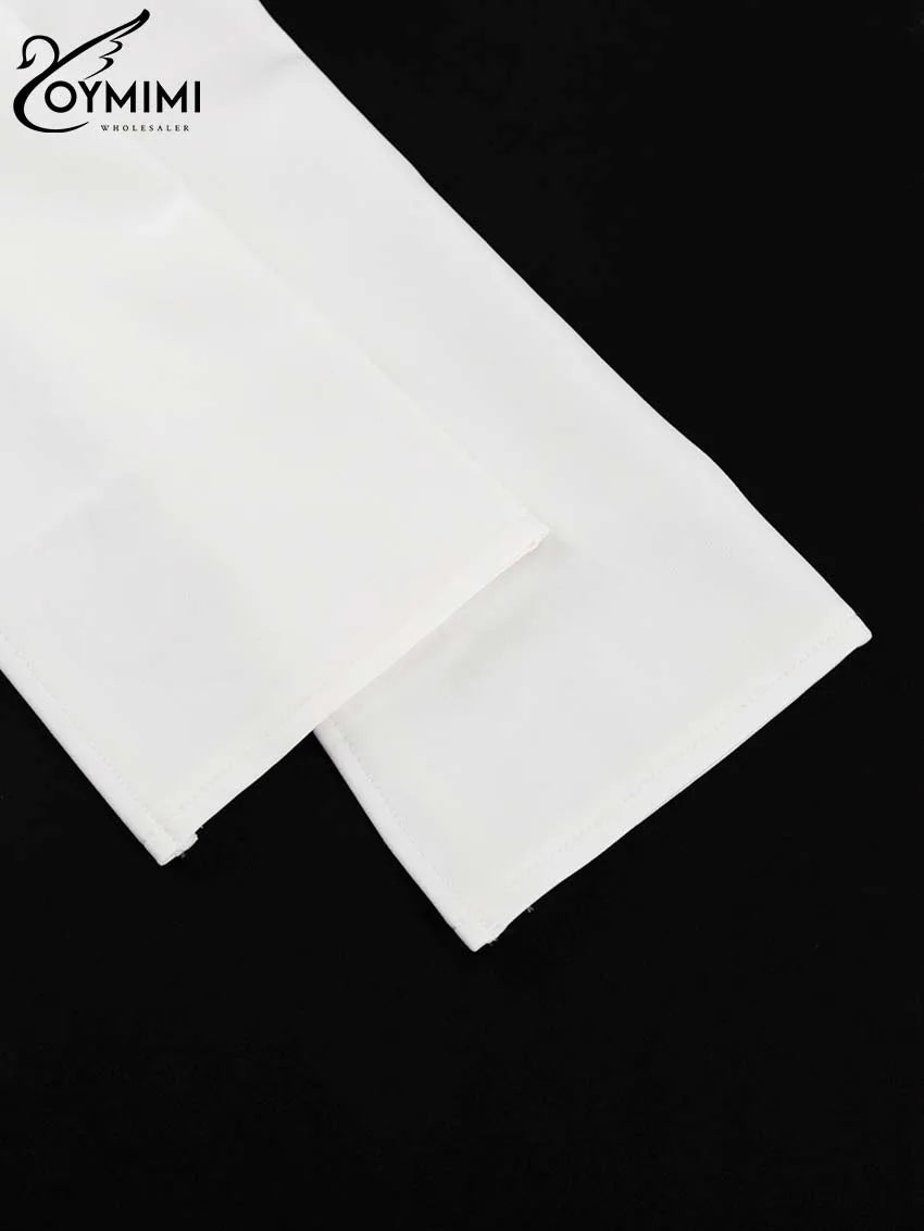 Oymimi Casual White O-Neck Dresses For Women Elegant Long Sleeve Slim Pockets Dresses Autumn Straight Mini Dress Female Clothing