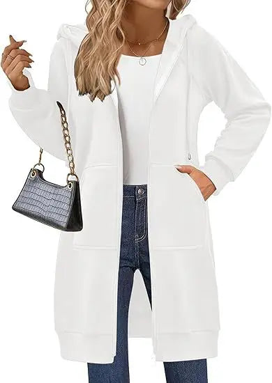 Solid Color Long Sleeve Zippered Hoodies For Women