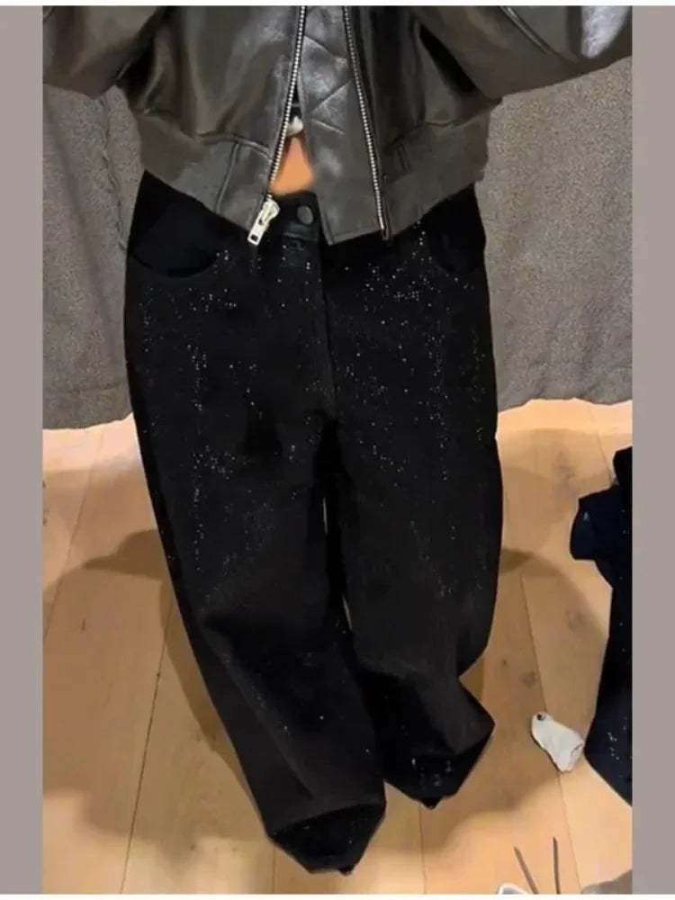 Sequined High Waist Wide Leg Pants with Pockets for Women