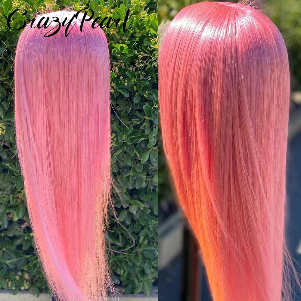 Salmon Pink Straight Lace Front Human Hair Wig for Women