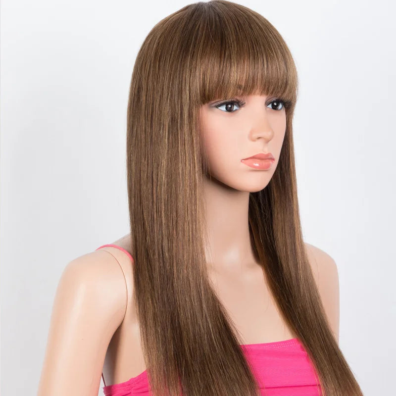 Glueless Straight Human Hair Wig With Bangs for Women