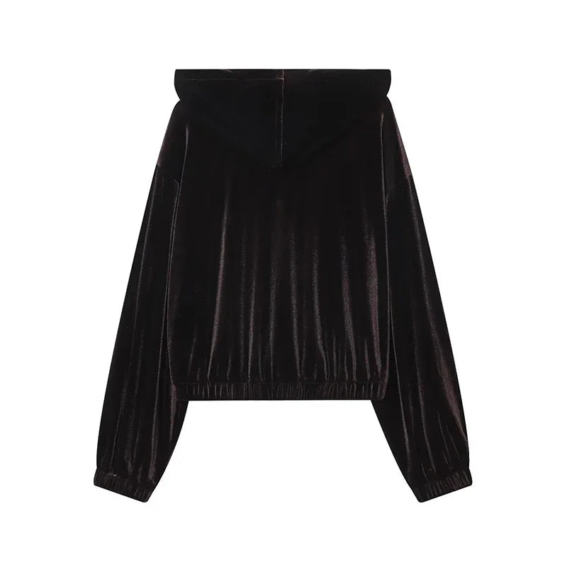 Chic Casual Velvet Hoodie Coat and Pants Set for Women