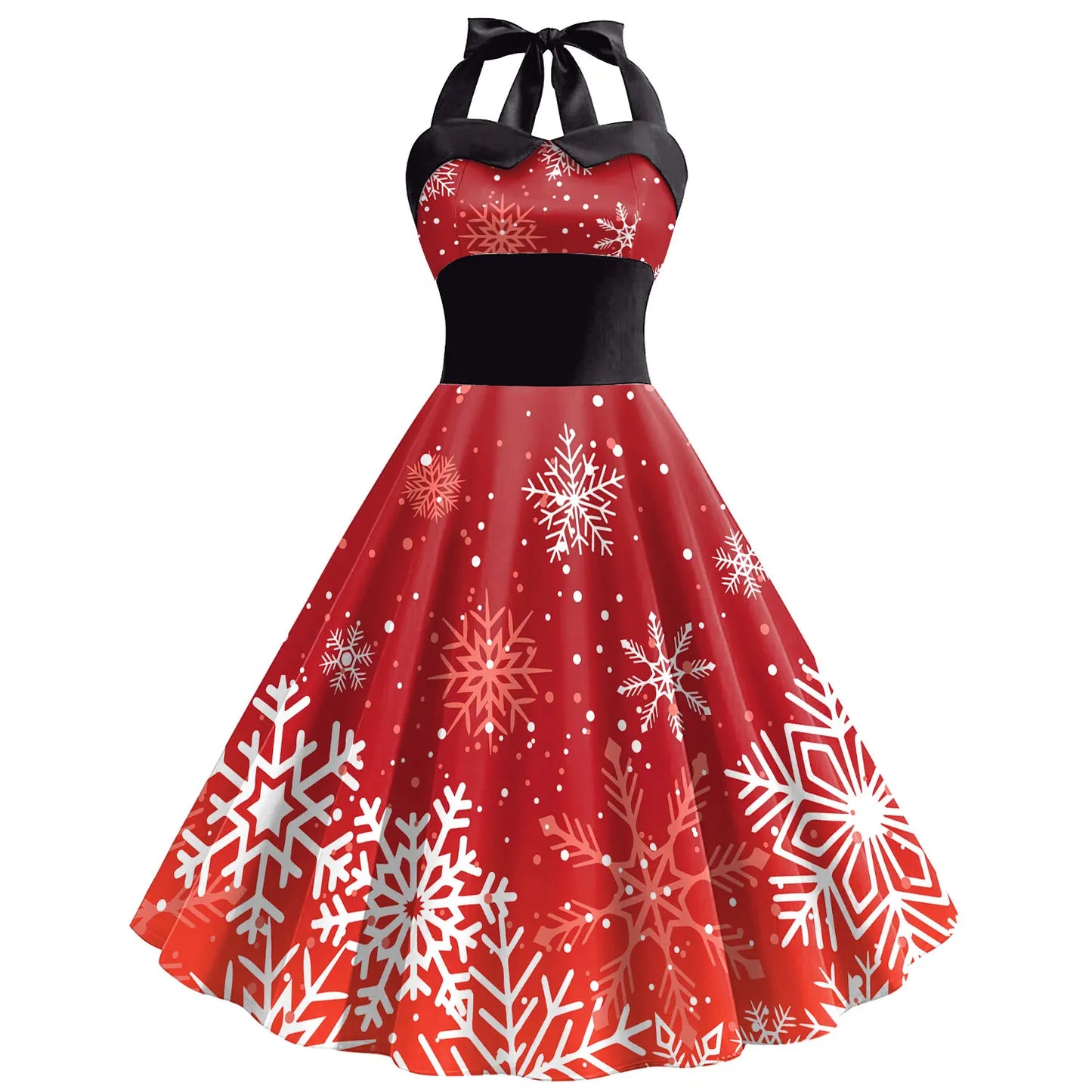 Festive Christmas Tree Print Elegant Midi Dress for Women