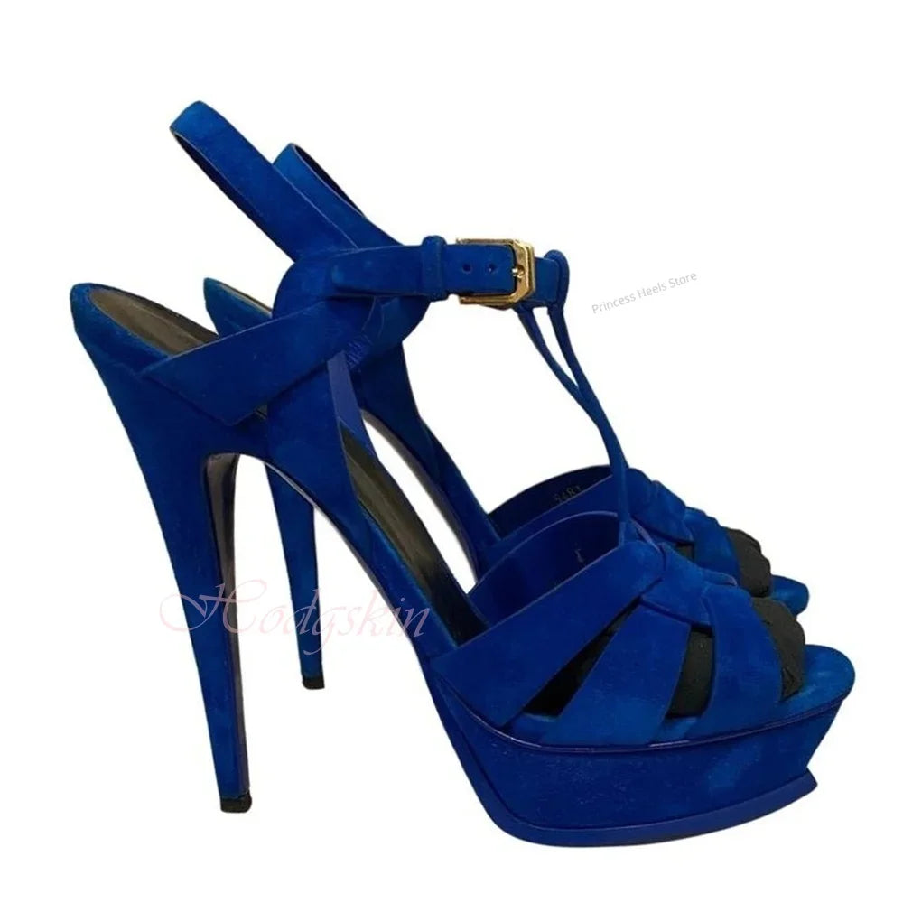 Knot Straps Suede Platform Buckles Sandals for Women