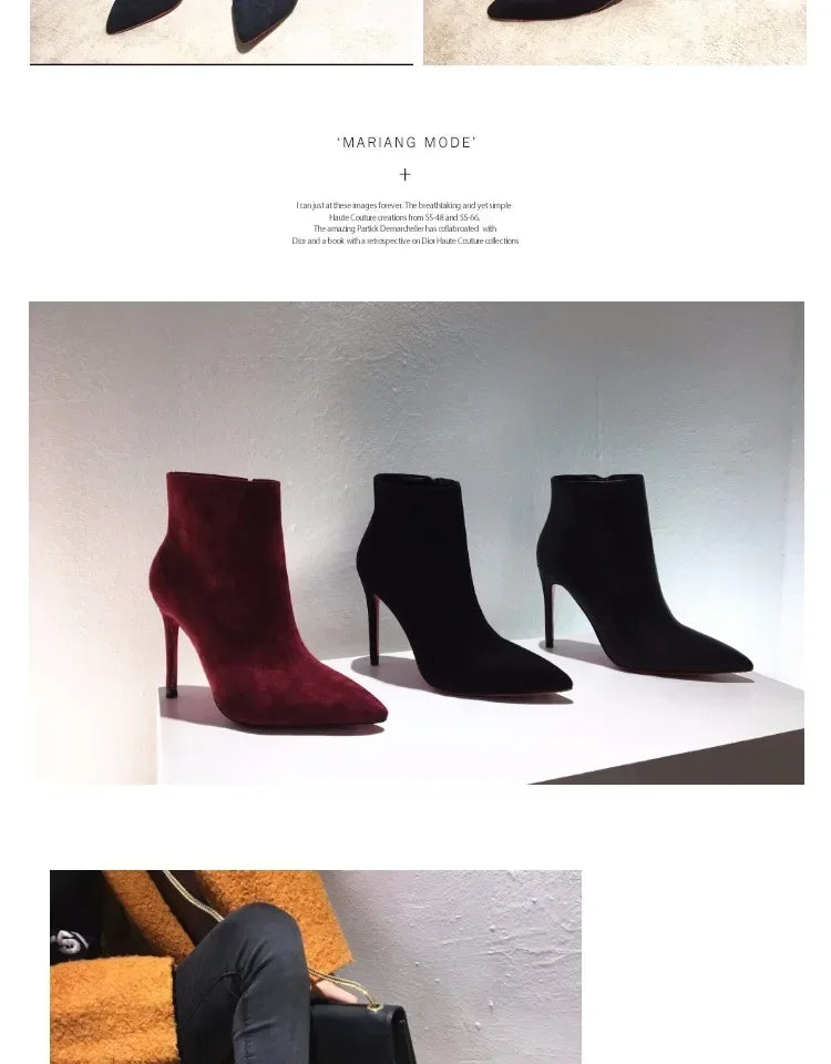 Pointed Toe Soft Leather Ankle Boots With Thin Heels for Women
