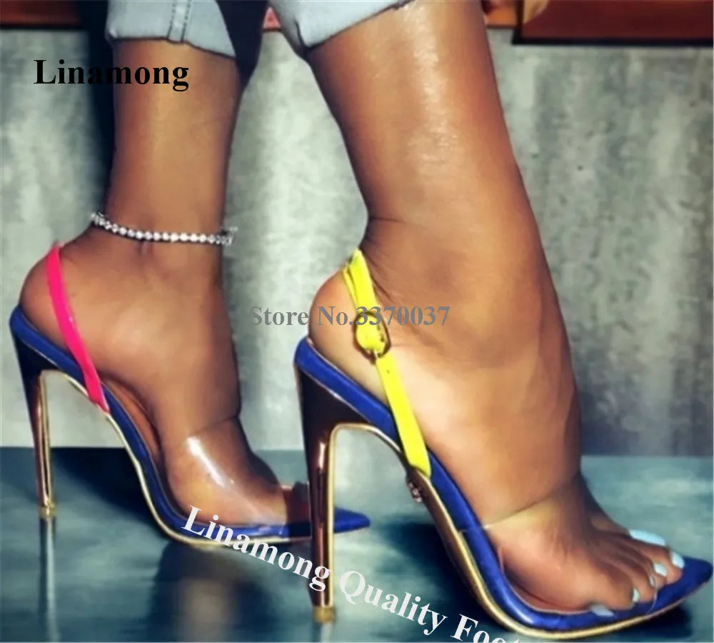 Clear PVC Ankle Strap Open Toe Stiletto Heels For Women