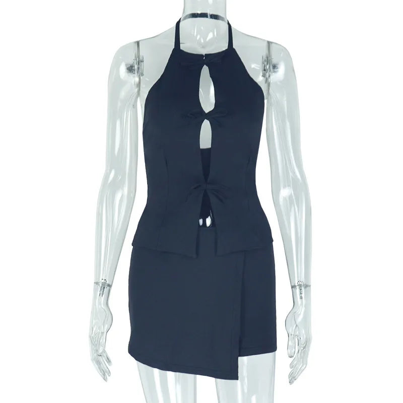 Halter Neck Bow Decoration Two Piece Set for Women