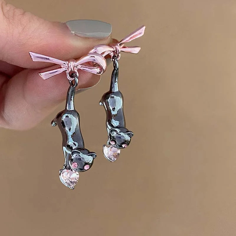Silver Tone Cat Stud Earrings