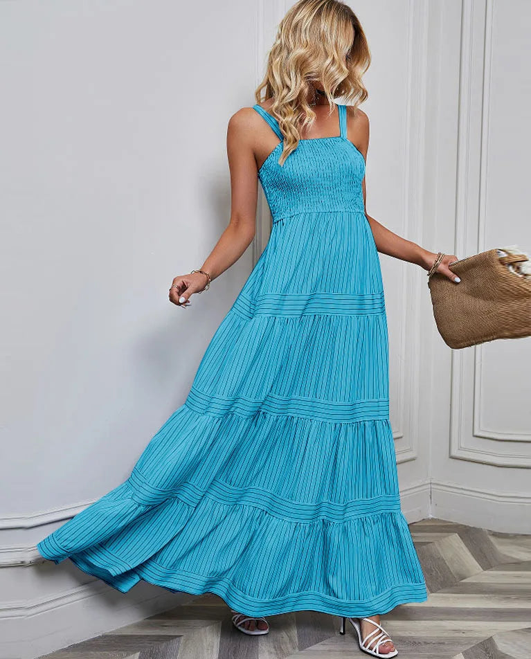 Elegant Striped Spaghetti Strap Maxi Dress for Women