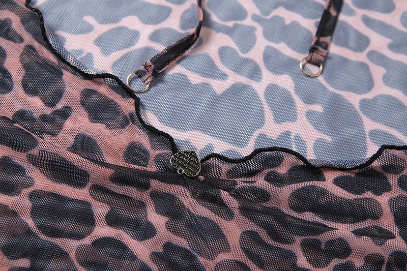 Leopard Print Backless Sheer Mesh Bodycon Dress for Women