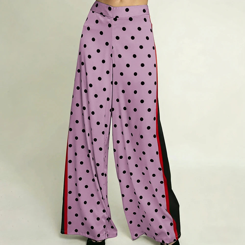 Elegant High Waist Polka Dot Wide Leg Satin Pants For Women