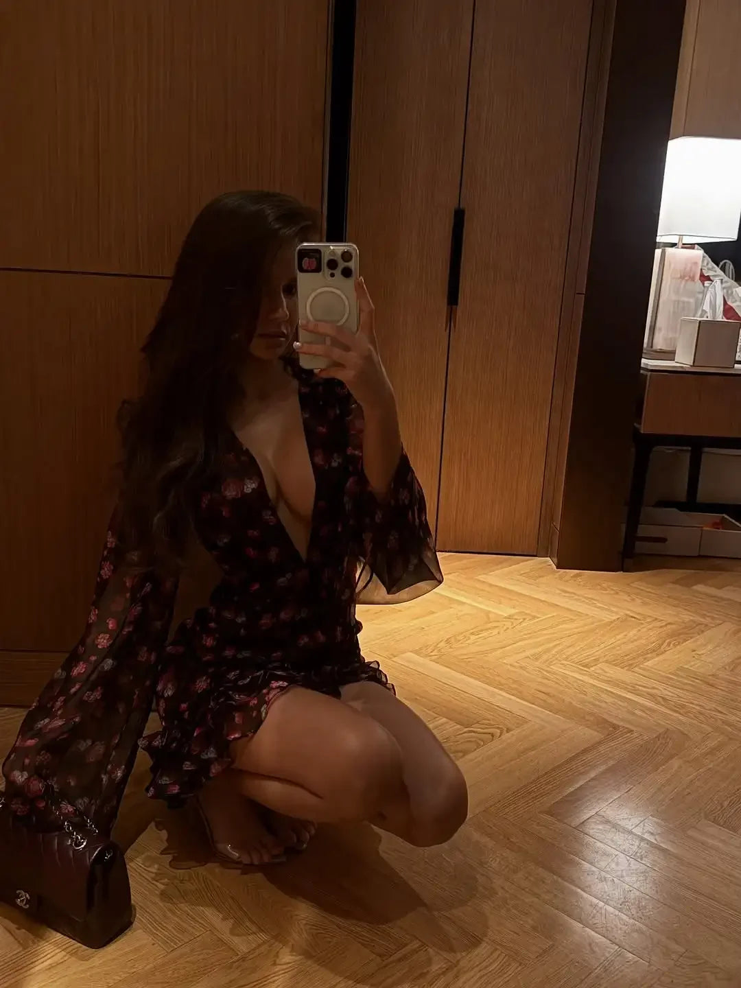 Floral Printed Ruffle Mini Dress with Deep V Neck for Women