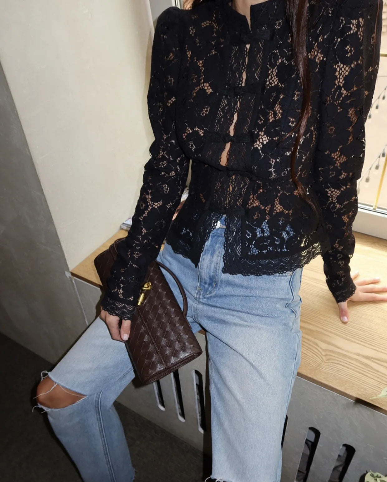 Lace See Through Hollow Out Blouse