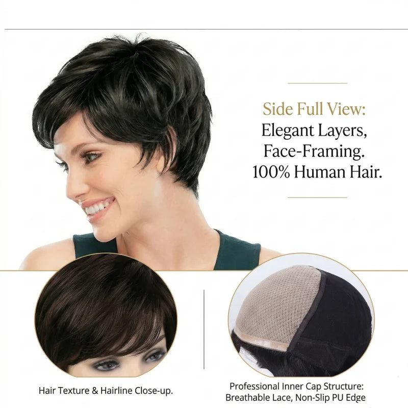 Glueless Silk Base Pixie Cut Human Hair Wig For Women
