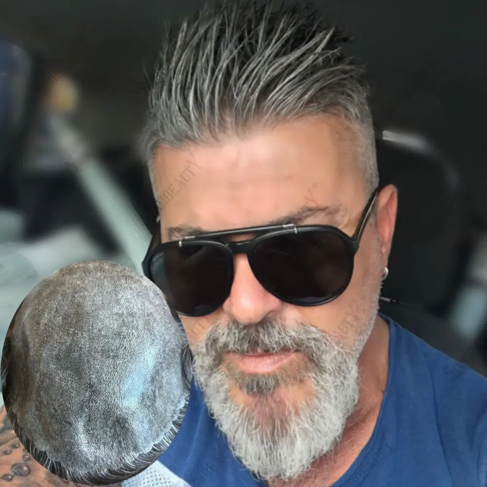 Grey Human Hair Toupee Replacement System for Women