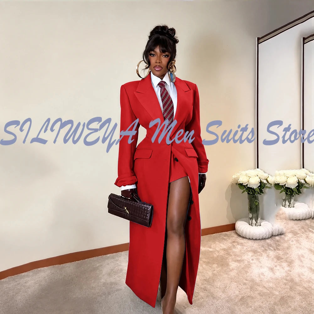 Elegant Long Blazer Coat Women Single Breasted Peak Lapel Full Sleeves 1 Piece Suit Jacket Female 2026 Spring Stylish Tops