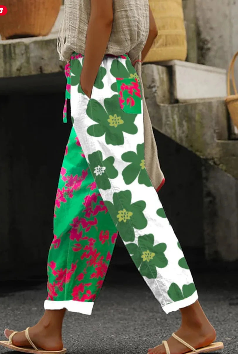 Elegant Printed Loose Ankle-Length Casual Pants for Women