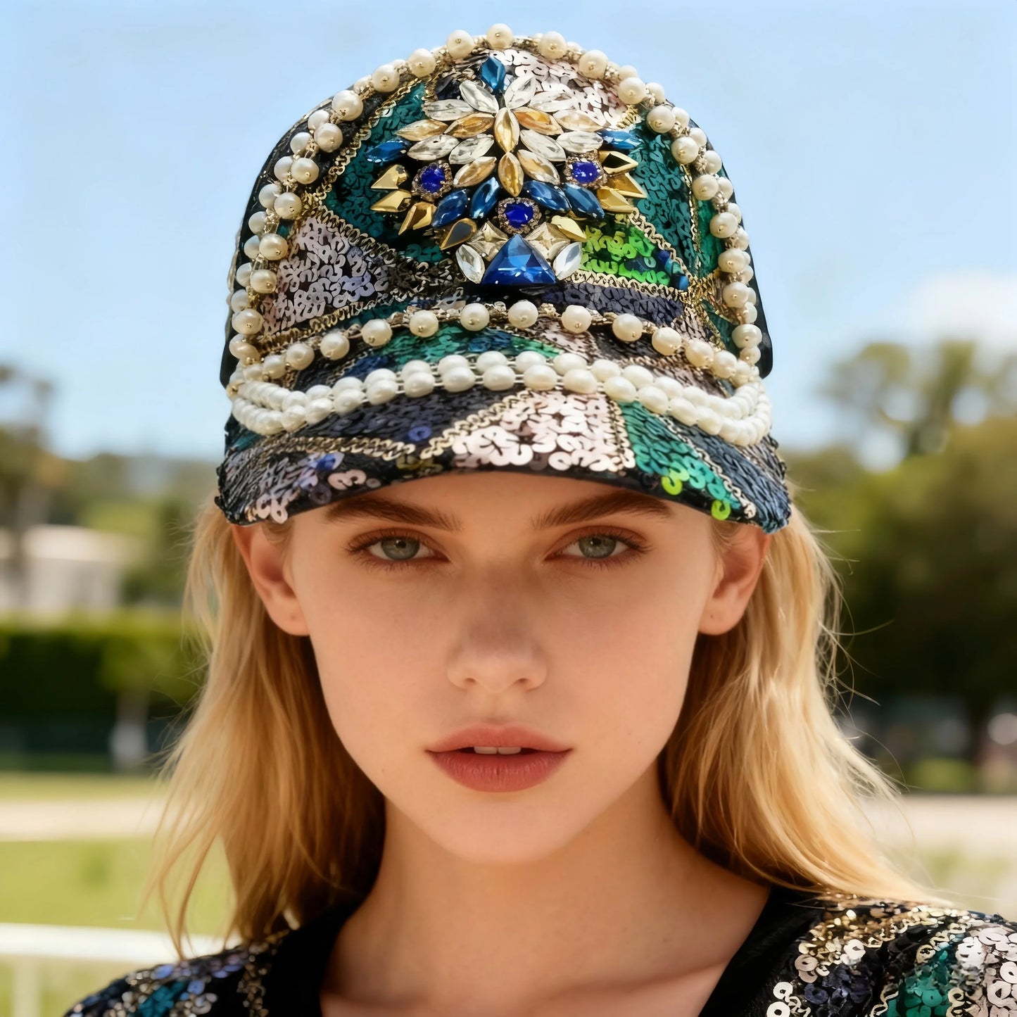 Black Luxury Steampunk Rhinestone Baseball Cap for Women