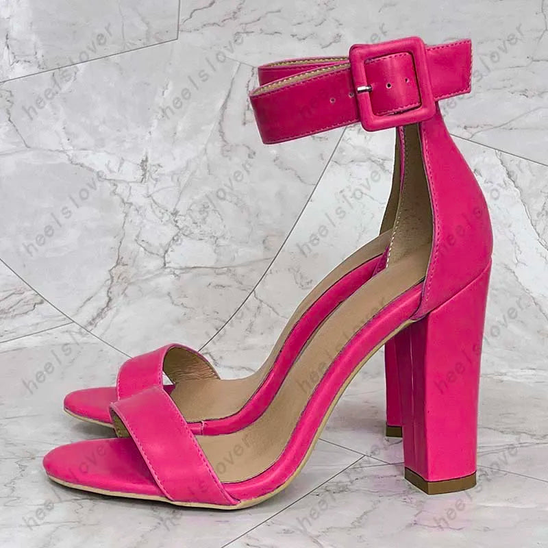 Elegant Green Square Toe Buckle Strap Heeled Sandals For Women