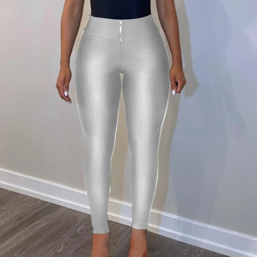 FAGADOER Summer New Fashion Zipper Patchwork Leggings Pants for Woman Solid Color High Waist Bodycon Pants Female Sportswear New