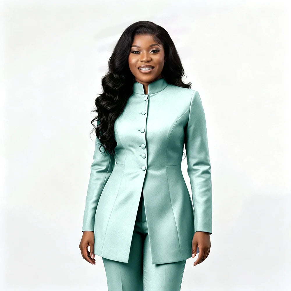 Smart Casual Two Piece Knit Blazer Set with Pants for Women
