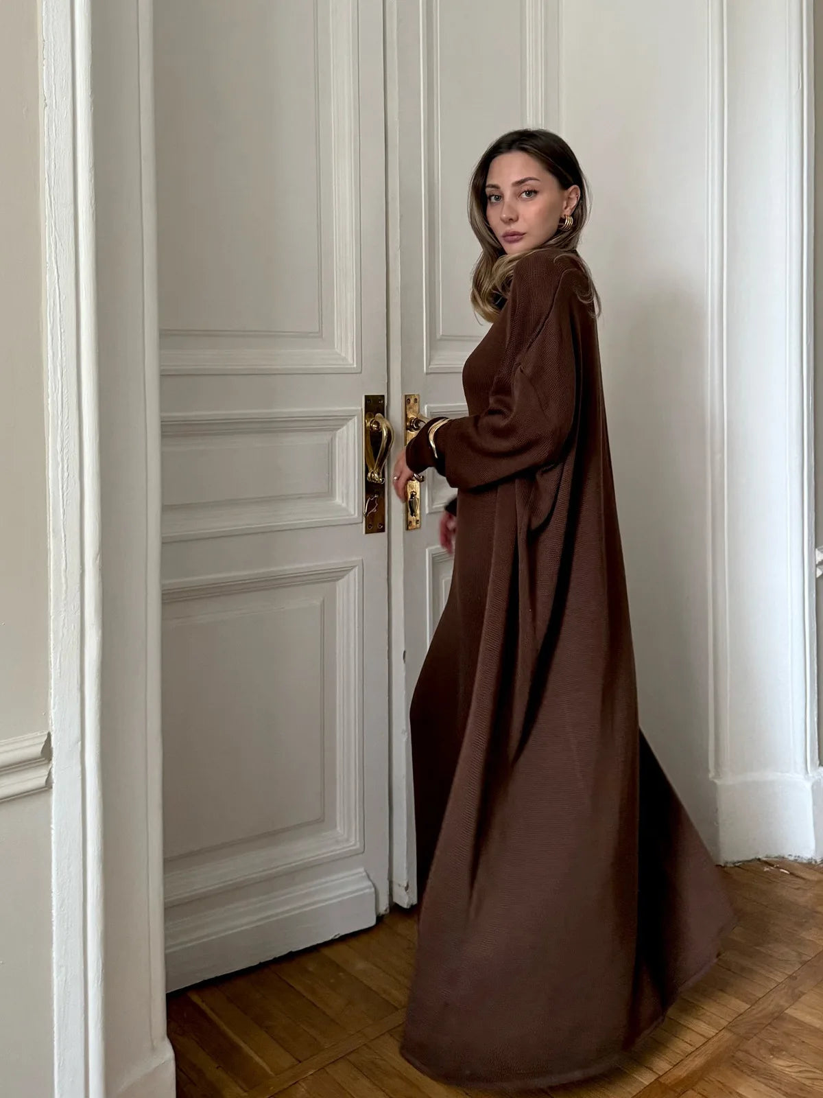 V-Neck Ribbed Knit Maxi Dress Set