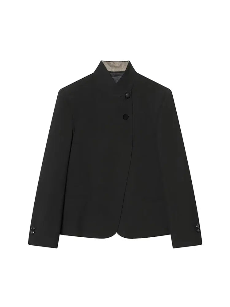 Elegant Stand Collar Coat and Trousers Set for Women