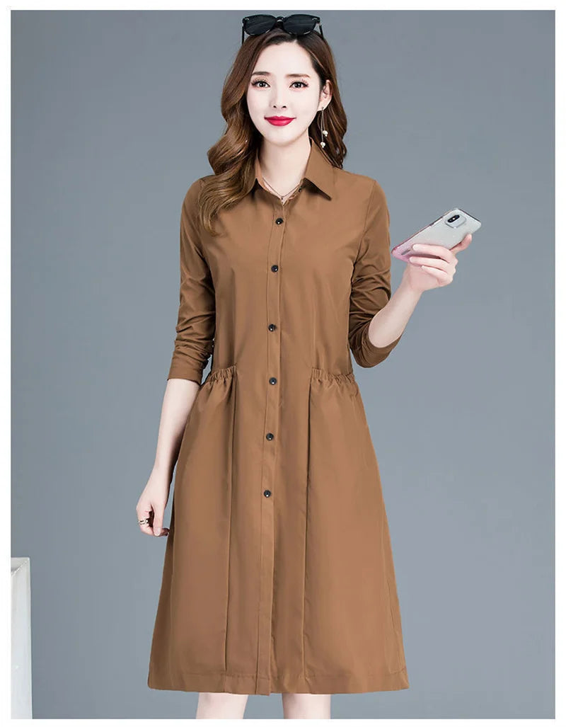 Fashion Windbreaker Women's Mid-Length And Thin Spring Summer Autumn Big Pocket Coat Female Popular Temperament Mother Jacket5XL