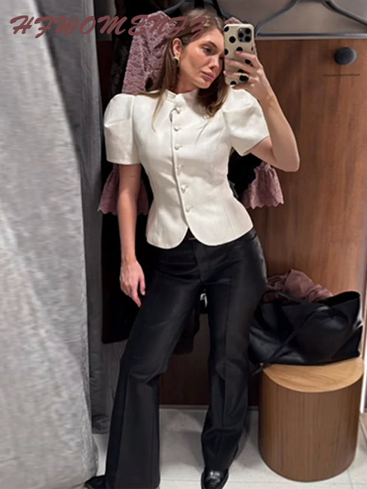 Stand Collar Puff Sleeve Coat