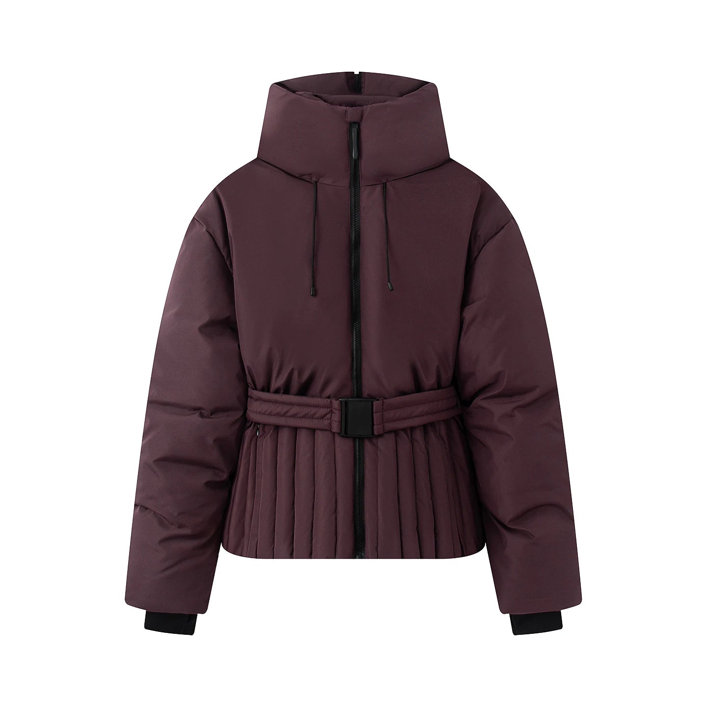 Thick Padded Windproof Burgundy Hooded Winter Parka Jacket For Women
