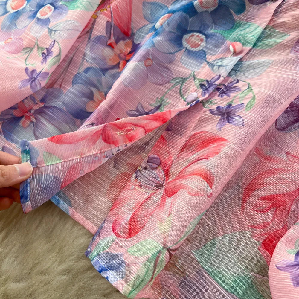 Floral Two Piece Skirt Set With Long Sleeves for Women