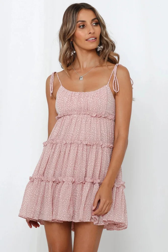 Vintage Print Chiffon Backless Summer Midi Dress For Women