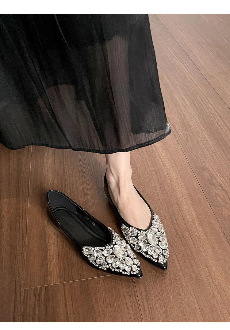 Elegant Patent Leather Rhinestone Ballet Flats for Women