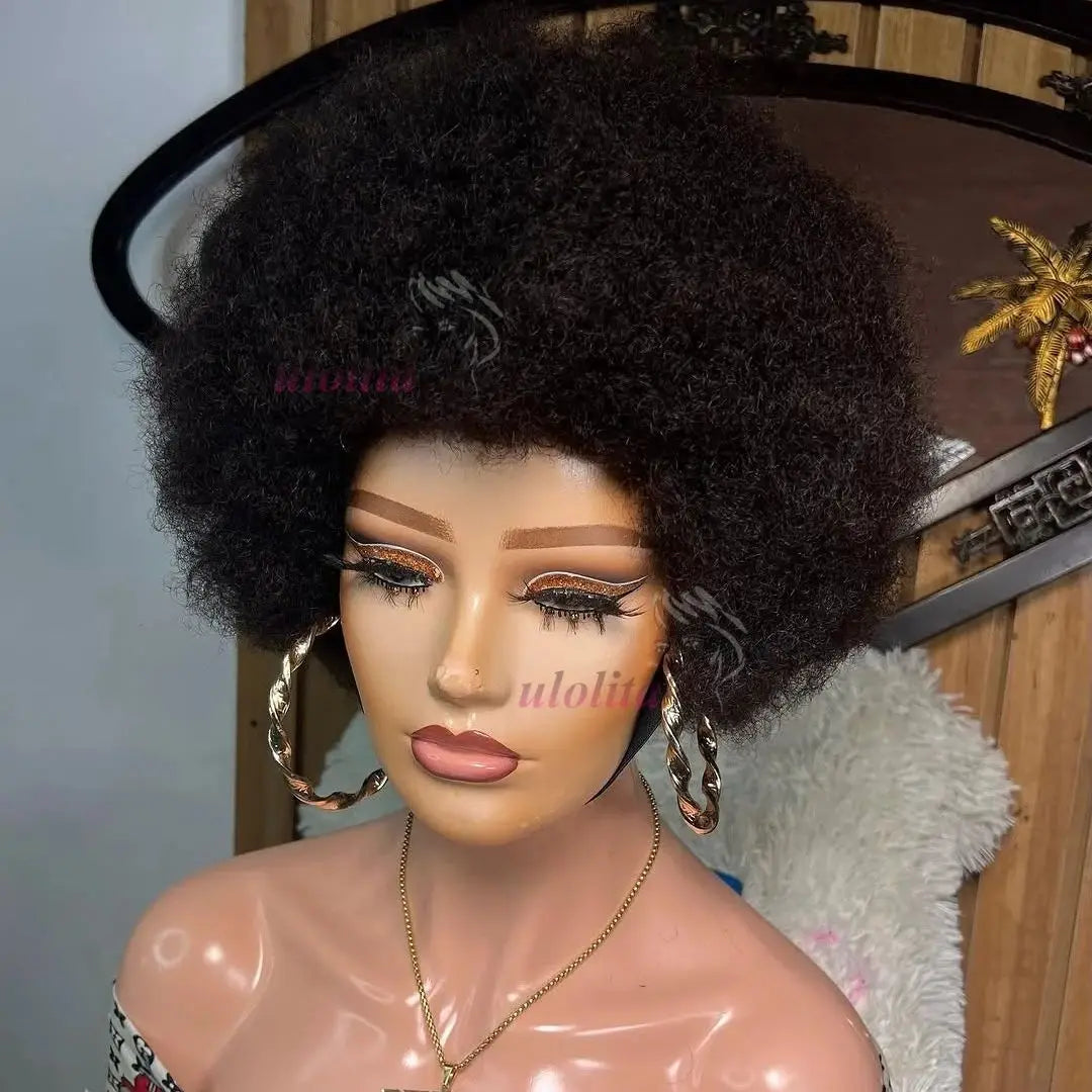 Wig With Bangs Full Machine Wig Remy Brazilian Human Hair For Black Women Afro Kinky Curly