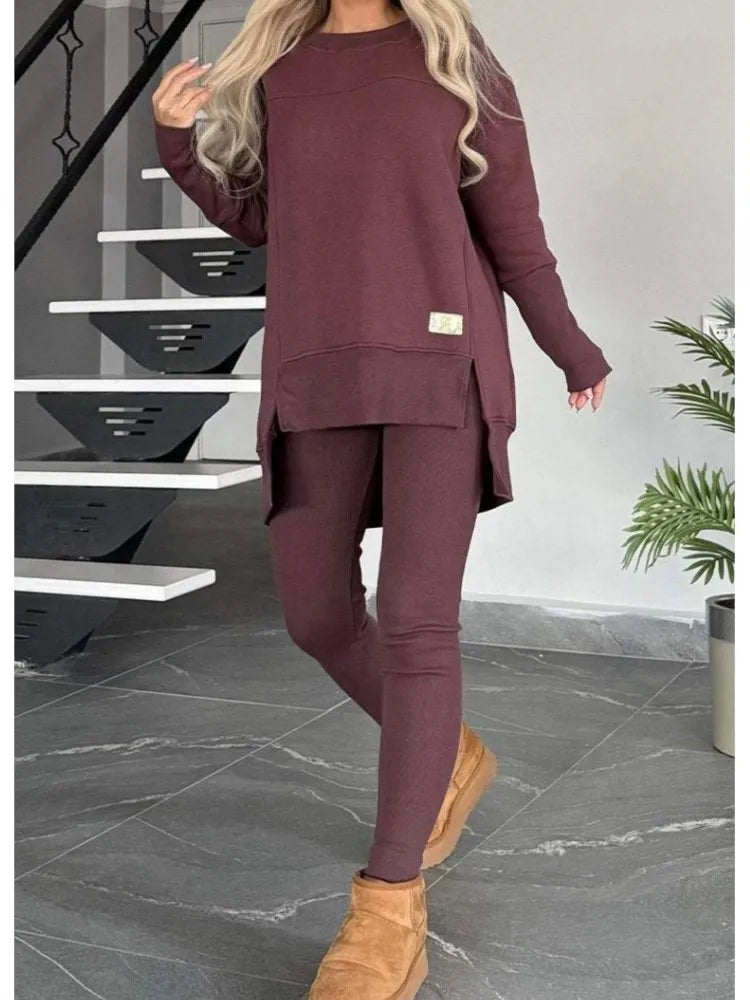 Casual Long Sleeve Two Piece Pullover Set for Women