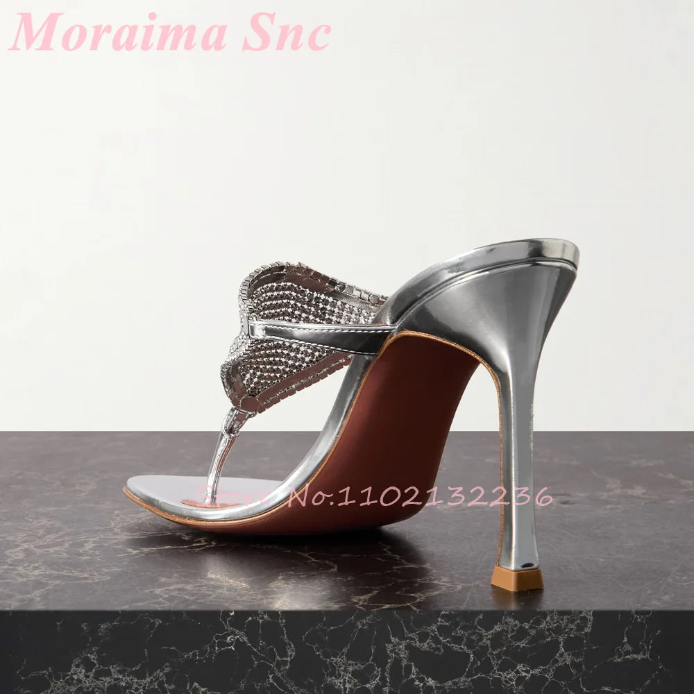 Mirror Silver Metallic Stiletto Heel Mule Sandals For Women