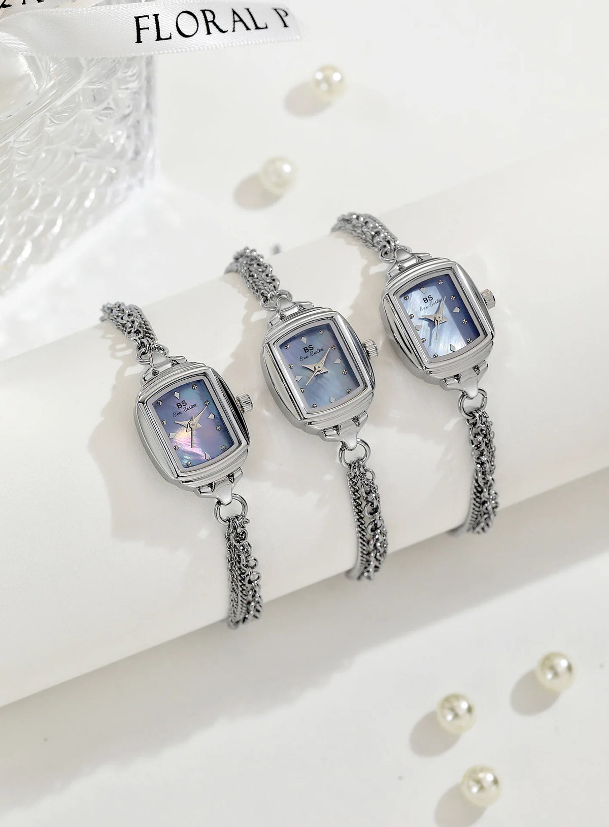 Light Blue Bracelet Watch With Silver Quartz Movement for Women