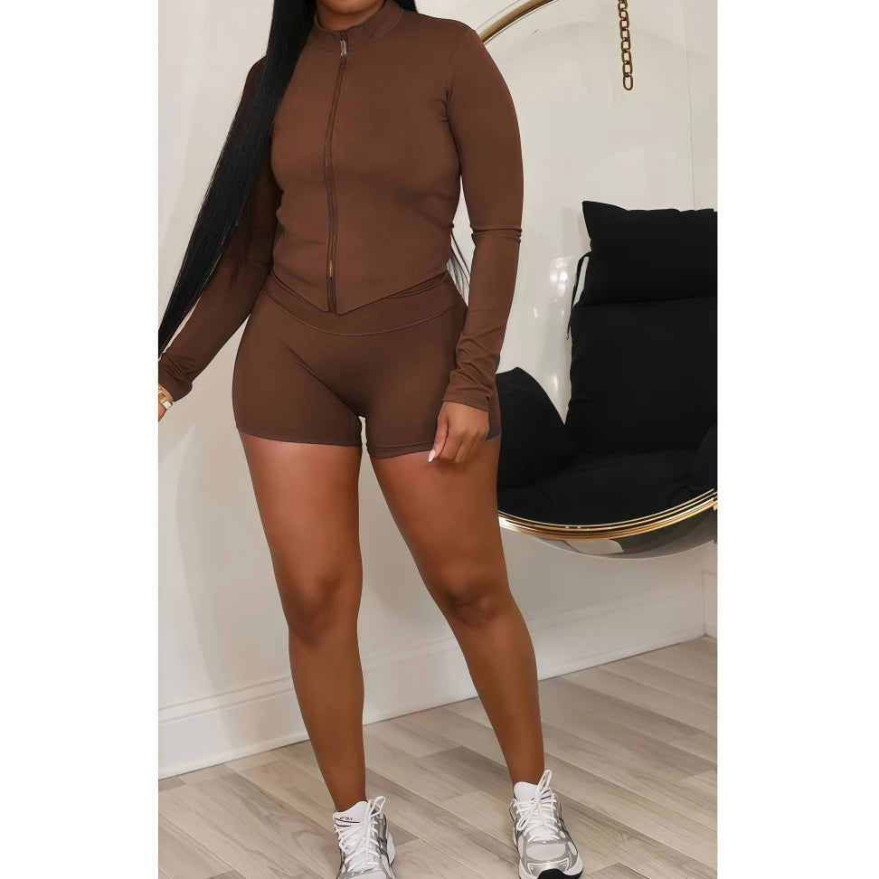 FAGADOER Fashion Sports Two Piece Outfits Woman Long Sleeve Zipper Jacket and High Waist Leggings Jogger Female Streetwear New